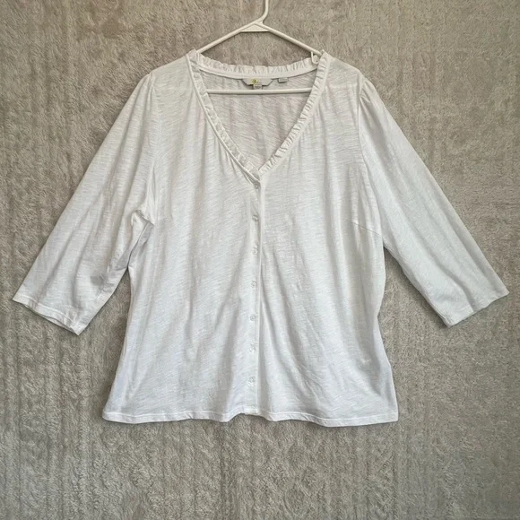 Boden Ivory Cottagecore Cotton Button Up Blouse Sz 22R Ruffle Neck Minimalist - Picture 1 of 16